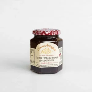 CONFITURE GRIOTTE, FRAISE, RHUBARBE et FEVES DE TONKA 330 GRAMMES